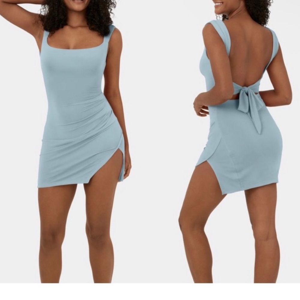 NWOT Halara side slit tie back mini dress body con sterling blue